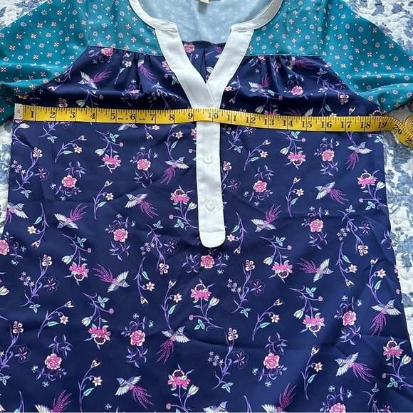 Mod Cloth Top Blouse Novelty Bird Print with Roll Tab Long Sleeves Size S - Picture 8 of 10